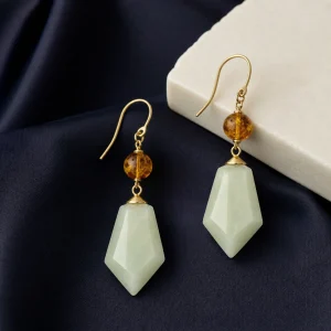 Jade and amber earrings with contrasting natural color