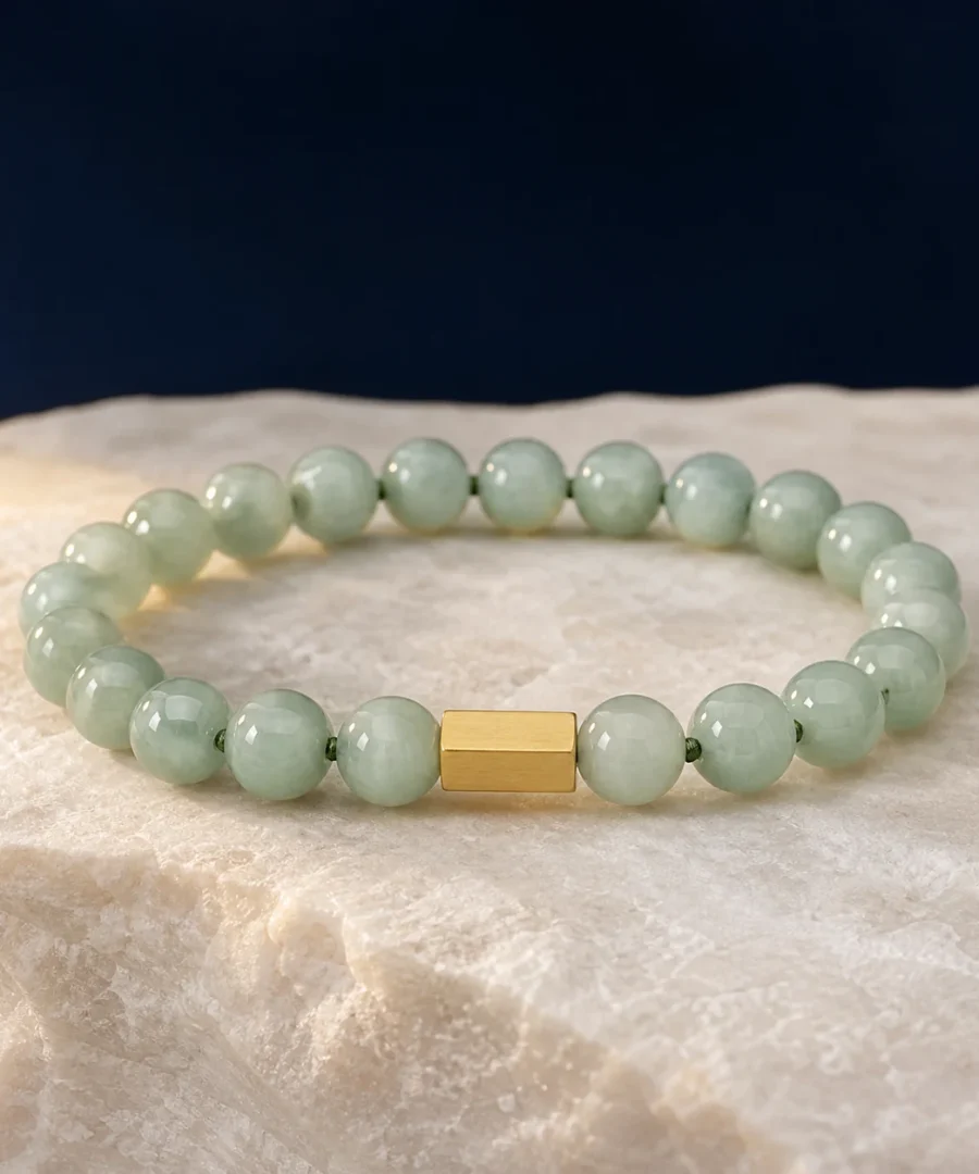 Green jade bracelet with natural tonal variation